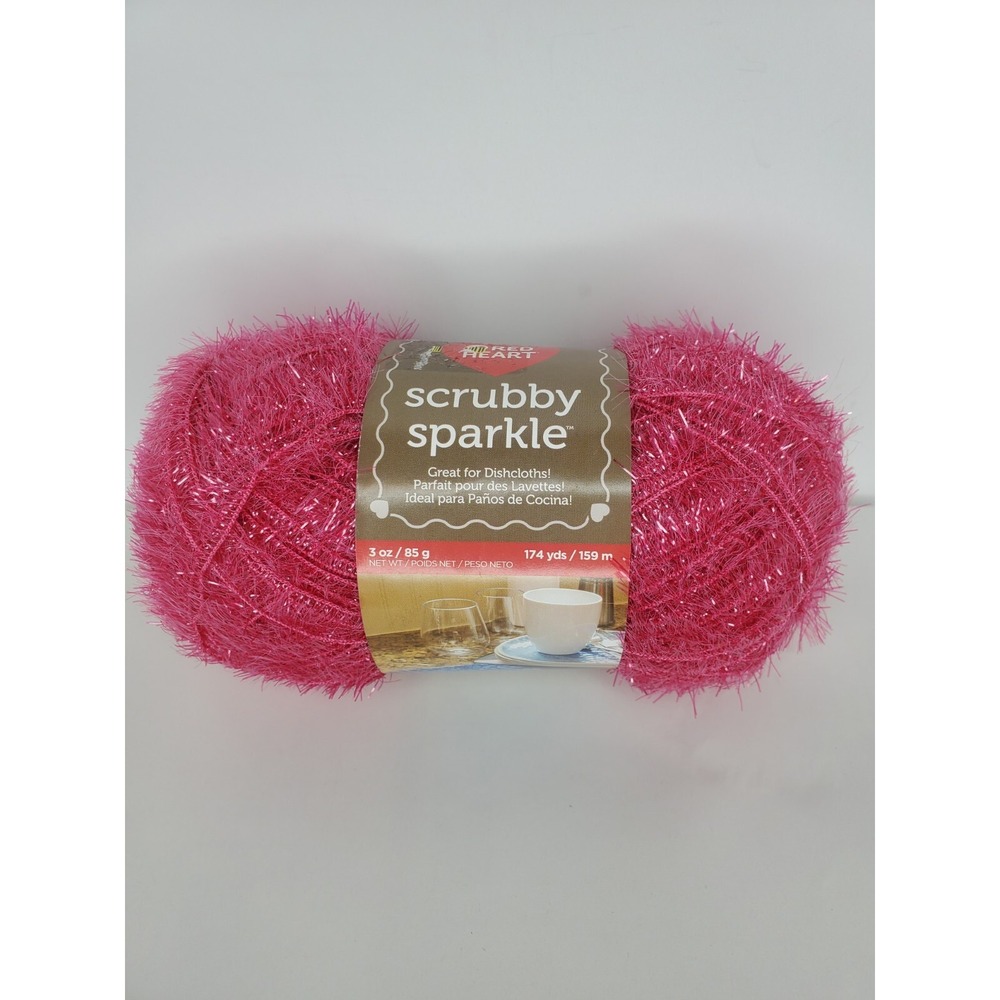 New Vintage Red Heart Scrubby Sparkle Watermelon Pink 3 oz. ~ 174 Yards Yarn‎